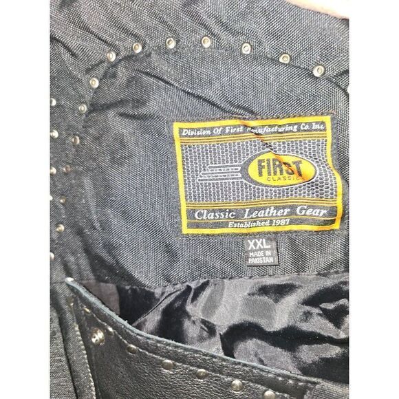 Mens First Classics Iron Pony Leather Motorcycle Chaps With Studs & Buckles Blac - Picture 11 of 16